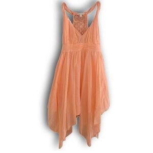 Guess Twisted Tank Handkerchief Hem Dress Coral Peach 6